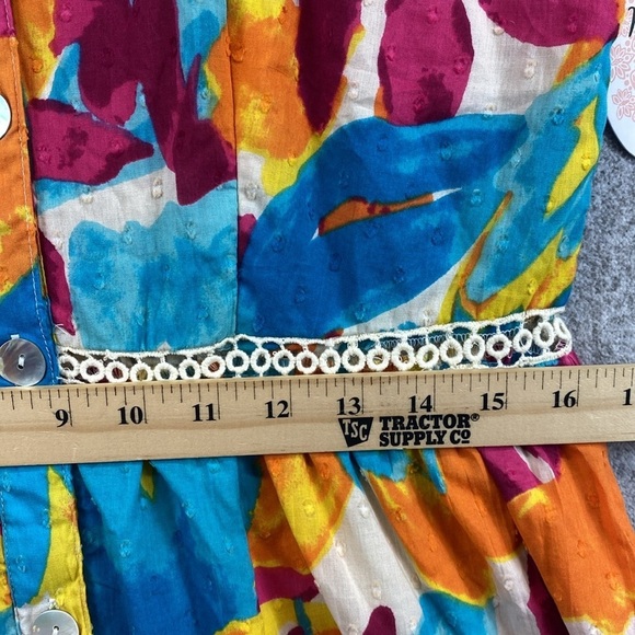 Harlow & Rose colorful cami top midi dress tropical full button lace ruffle trim - Picture 9 of 16